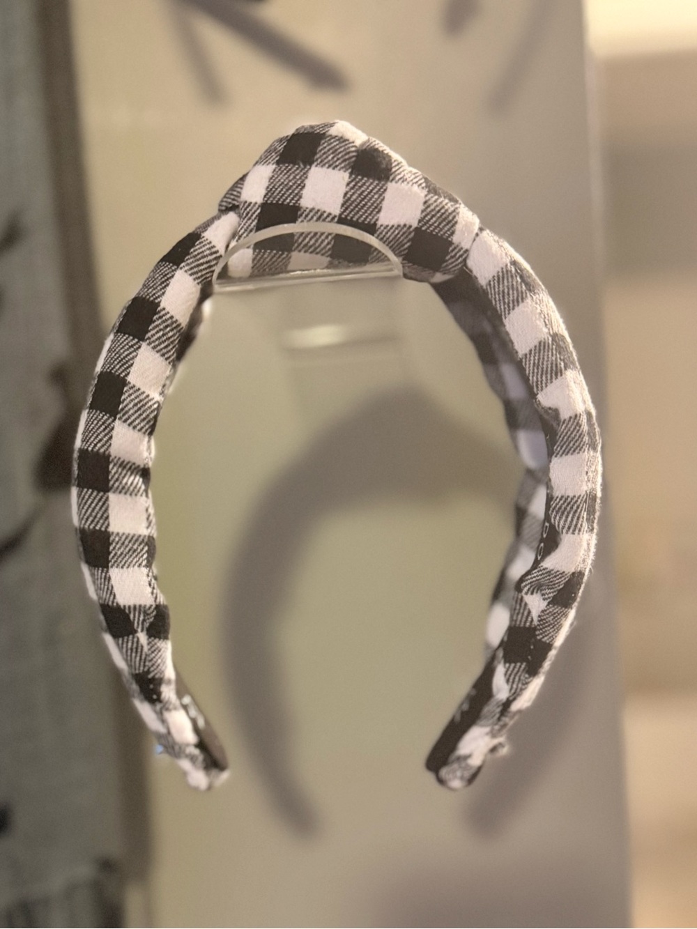 Adorned Headband - Jenna - Black and White with Smaller Top Knot